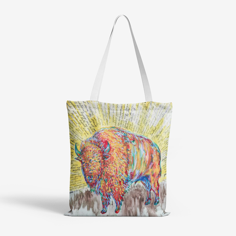 Bison Poem by Kevin Wesaquate Canvas Tote Bag