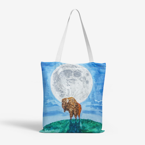 Bison Moon by Kevin Wesaquate All-Over Print Tote Bag
