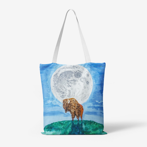 Bison Moon by Kevin Wesaquate All-Over Print Tote Bag