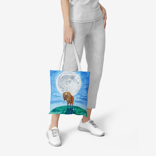 Bison Moon by Kevin Wesaquate All-Over Print Tote Bag