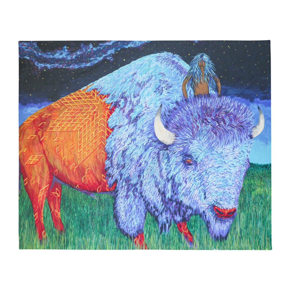 Bison Rider Throw Blanket by Kevin Wesaquate