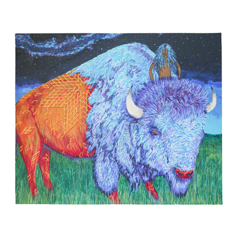 Bison Rider Throw Blanket by Kevin Wesaquate