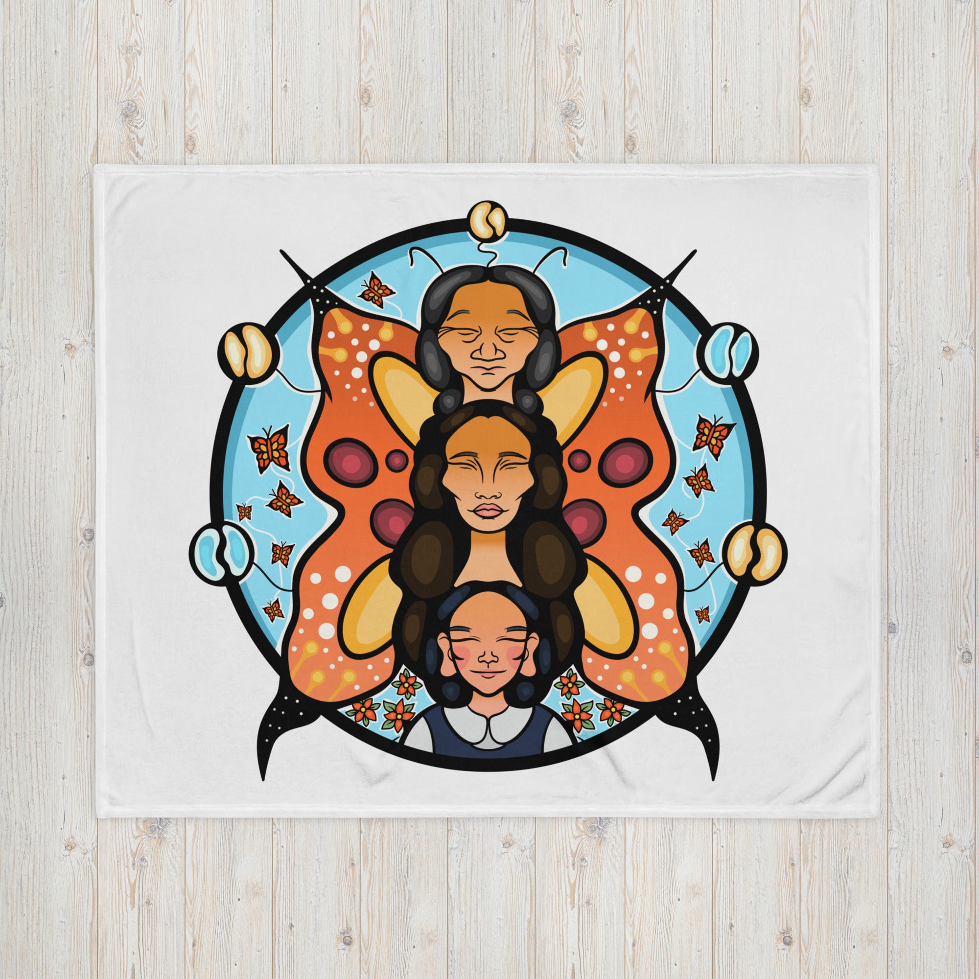 Misko-Memeegwe - Orange Butterfly Blanket by Ruby Bruce