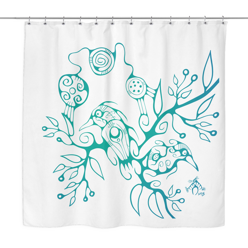 Two Birds Shower Curtain by Miigizi