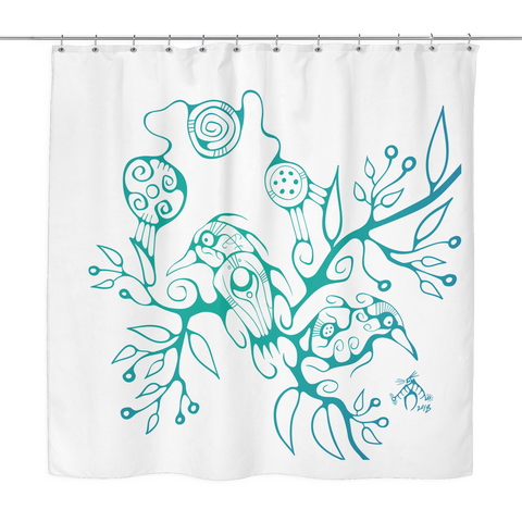Two Birds Shower Curtain by Miigizi