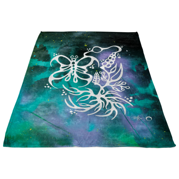 Butterfly & Floral Fleece Blanket by Miigizi